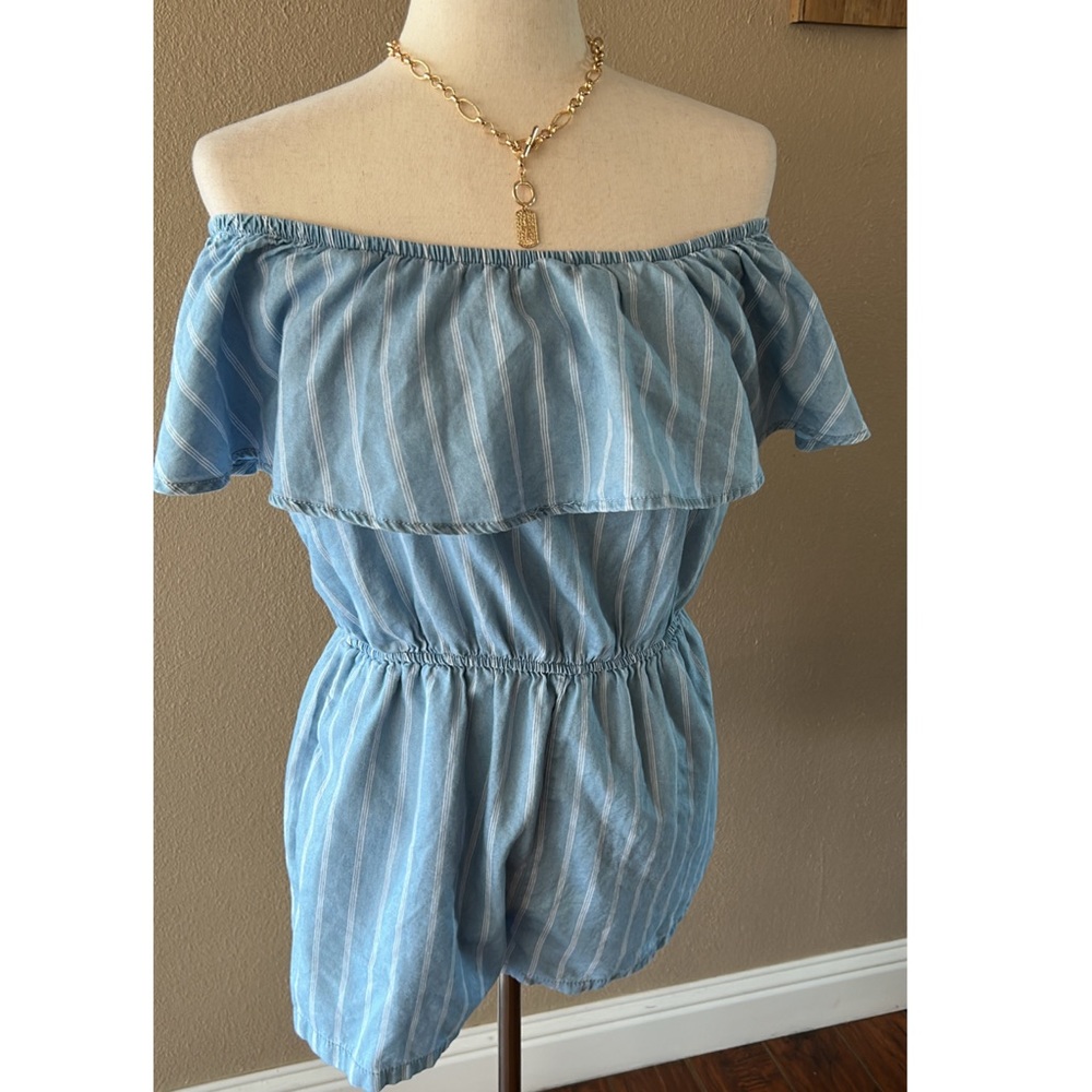 Striped off the shoulder romper